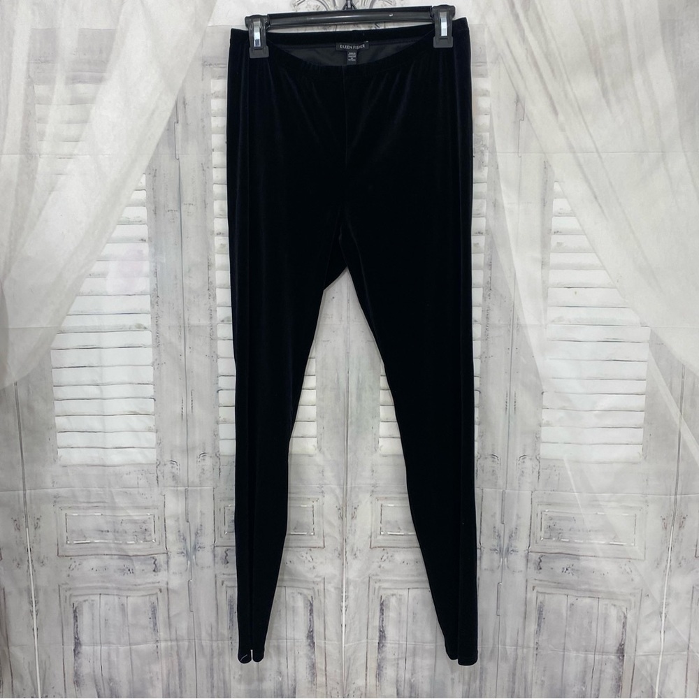 NEW Eileen Fisher XS Black Velvet Pants Leggings Elastic Waist Pull On Ankle